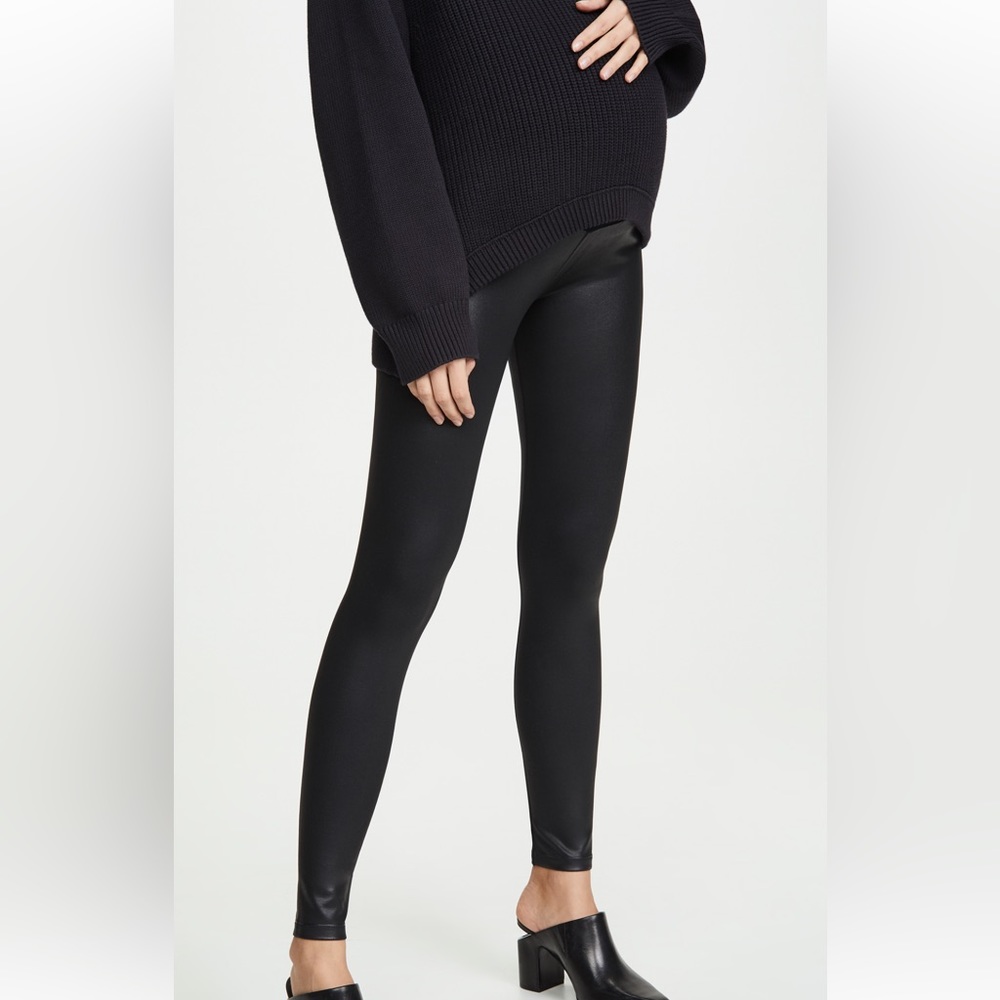 Faux leather maternity leggings.